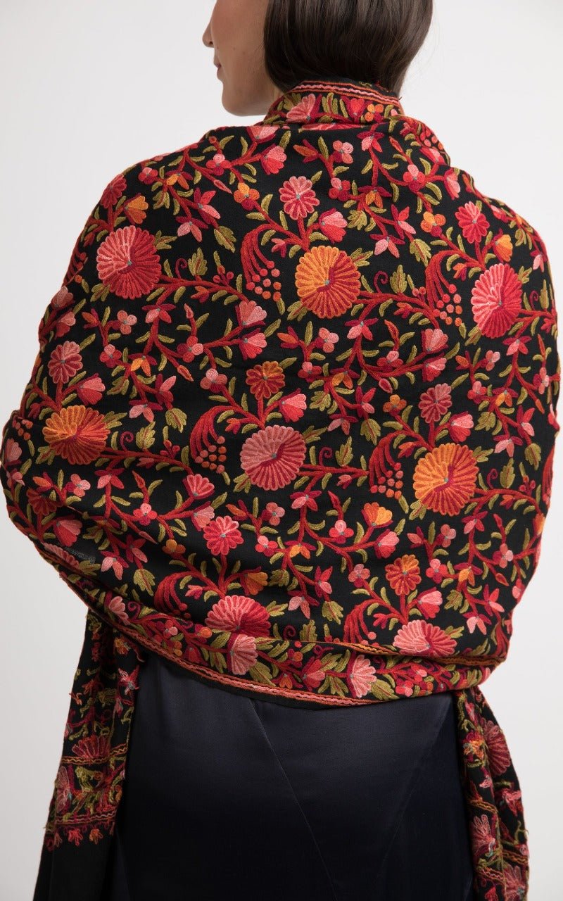 Maya Hand Embroidered Wool Shawl, The Little Tibet 