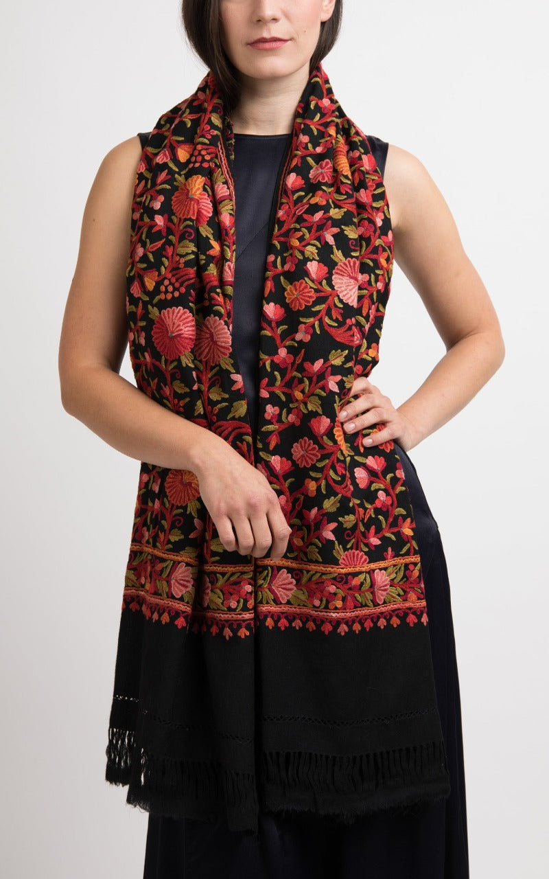 Maya Hand Embroidered Wool Shawl, The Little Tibet 