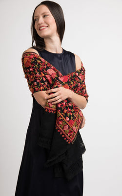 Maya Hand Embroidered Wool Shawl, The Little Tibet