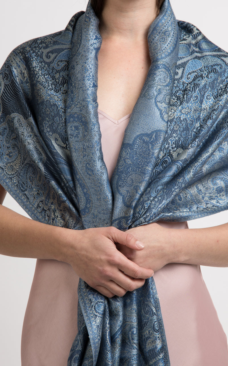 Harriet Navy Silk Pashmina - LM 312 - The Little Tibet