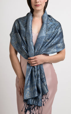 Harriet Navy Silk Pashmina - LM 312 - The Little Tibet