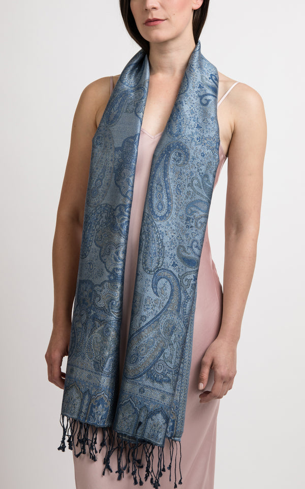 Harriet Navy Silk Pashmina - LM 312 - The Little Tibet