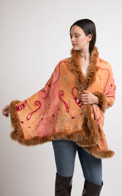 Sandstone orange boiled wool Capes-CP103, The Little Tibet