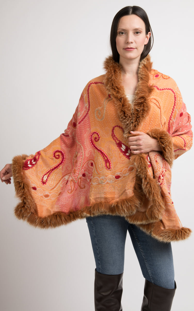 Sandstone orange boiled wool Capes-CP103, The Little Tibet