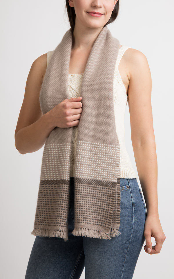 Beige Handloom Cashmere Muffler, The Little Tibet