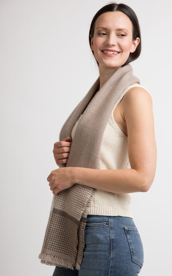 Beige Handloom  Cashmere Muffler, The Little Tibet