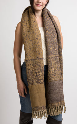 Brown and sand beige reversible chunky knit scarf