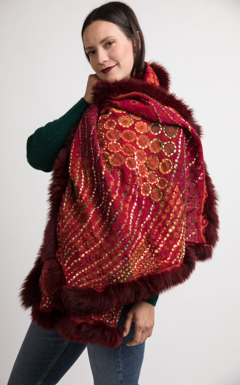Firebrick red boiled wool Capes-CP116, The Little Tibet