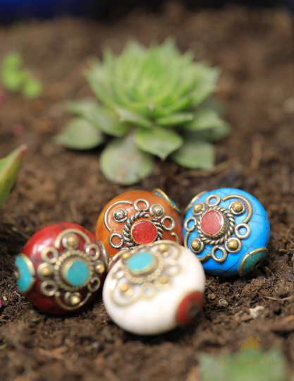 Handmade Tibetan Decorative Ellipsode Inlaid Beads - E1
