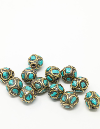 Brass Inlaid Turquoise Beads for Tribal Necklace - C4