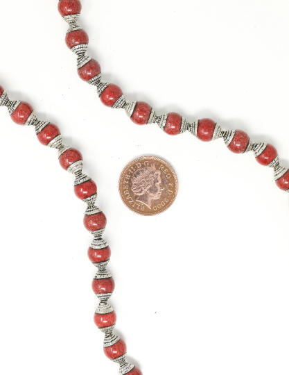 Red Coral Capped Antique Spacer Beads for Decorative Work - B10 (pack of 5)