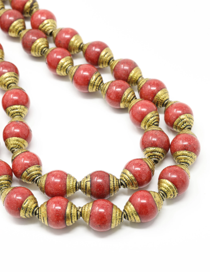13mm Tibetan Brass Capped Spacer Beads for Homemade Jewellery, A pack of 5 beads