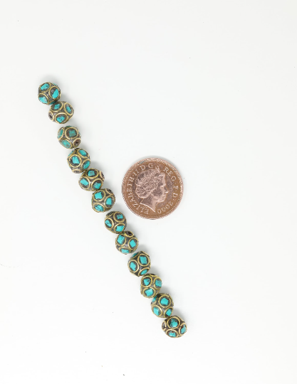 Brass Inlaid Turquoise Beads for Tribal Necklace - C4