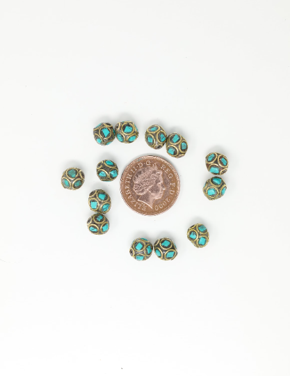 Brass Inlaid Turquoise Beads for Tribal Necklace - C4