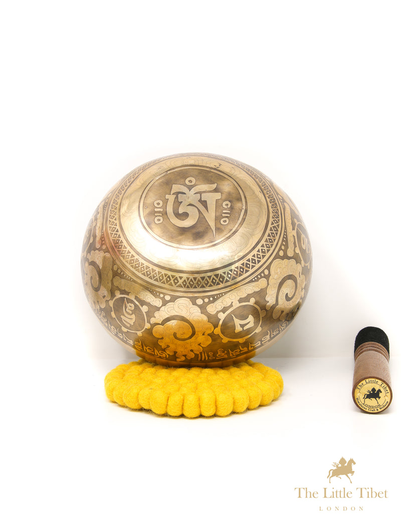 Elevate Your Meditation and Healing with the OM Iconography Tibetan Singing Bowl - A226