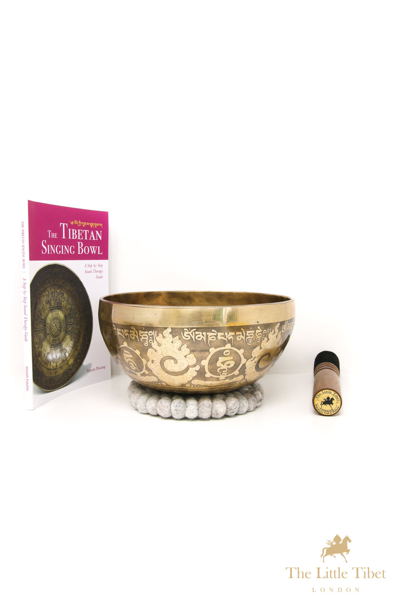 Elevate Your Meditation and Healing with the OM Iconography Tibetan Singing Bowl - A226
