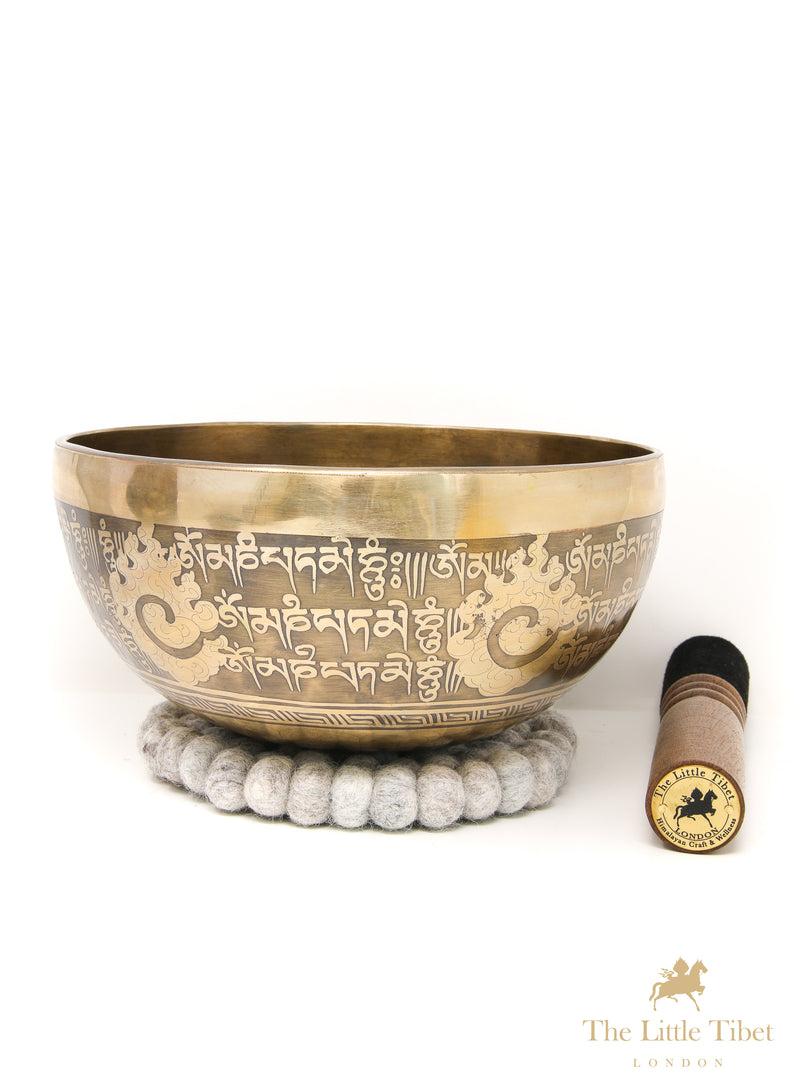 Tibetan Singing Bowl OM MANI PADME HUM Iconographies- A227