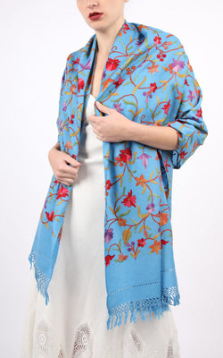 Cornflower Beauty Hand Embroidered Shawl