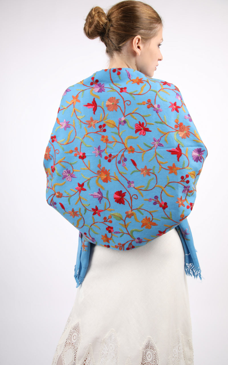 Cornflower Beauty Hand Embroidered Shawl