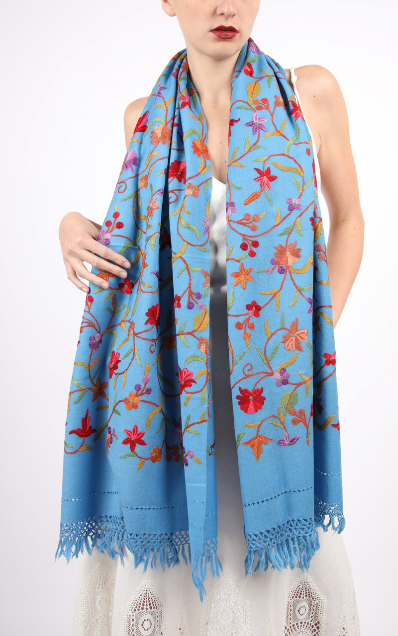 Cornflower Beauty Hand Embroidered Shawl