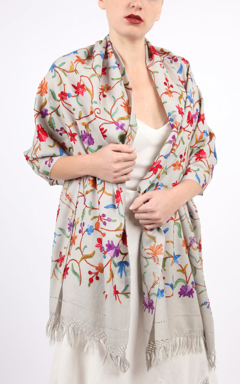 Grey Beauty Hand Embroidered Shawl