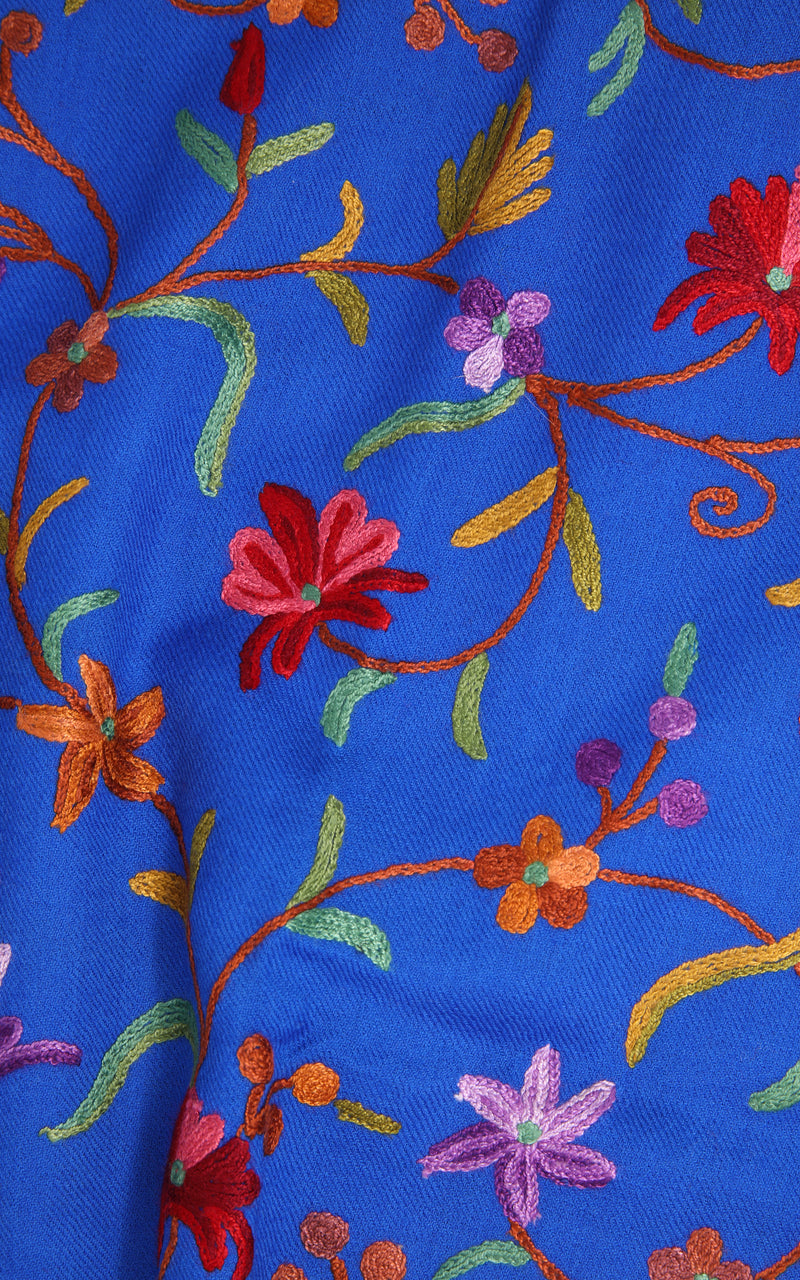 Floral Blue Hand Embroidered Shawl