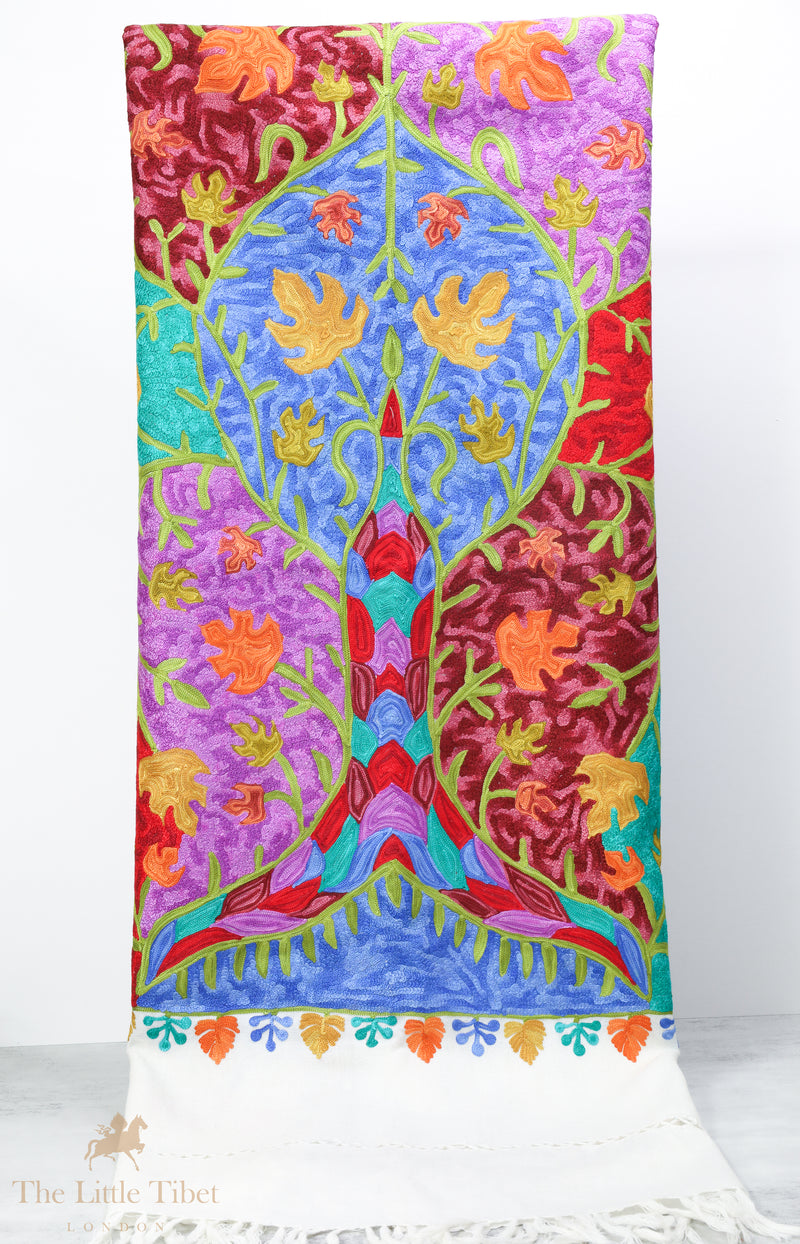 Dense hand embroidery white woollen embroidered Shawl #EM101-9