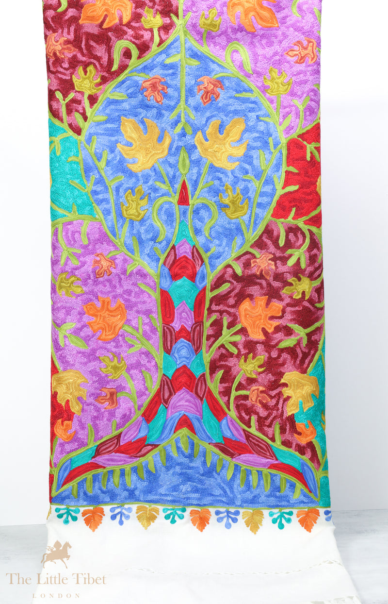 Dense hand embroidery white woollen embroidered Shawl #EM101-9