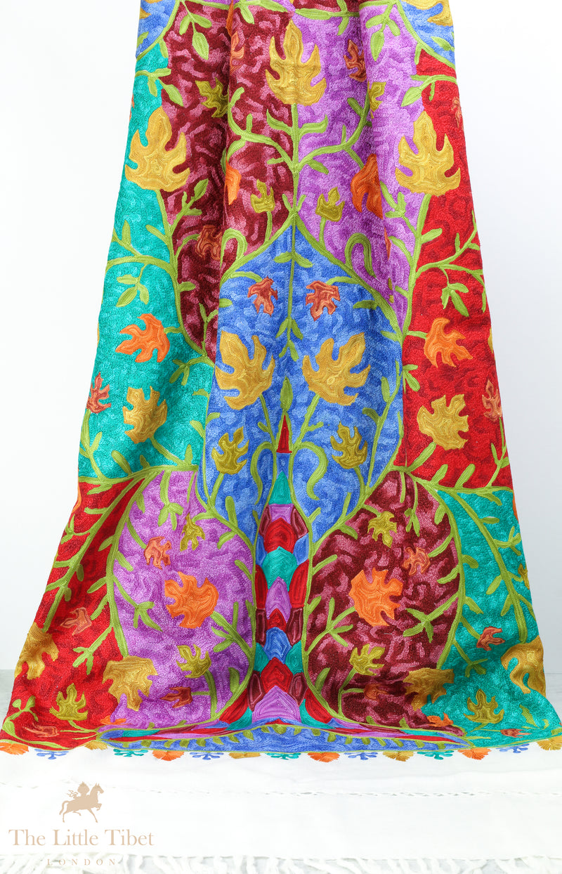 Dense hand embroidery white woollen embroidered Shawl #EM101-9