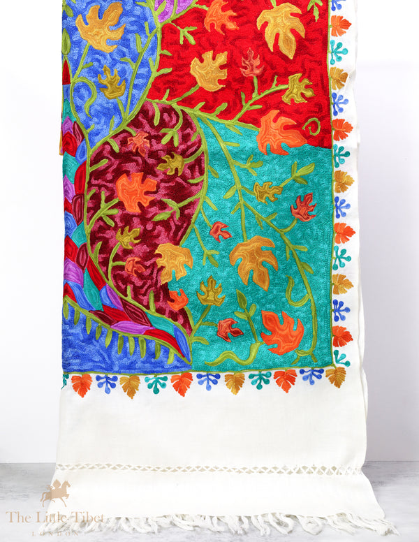 Dense hand embroidery white woollen embroidered Shawl (Special 1)