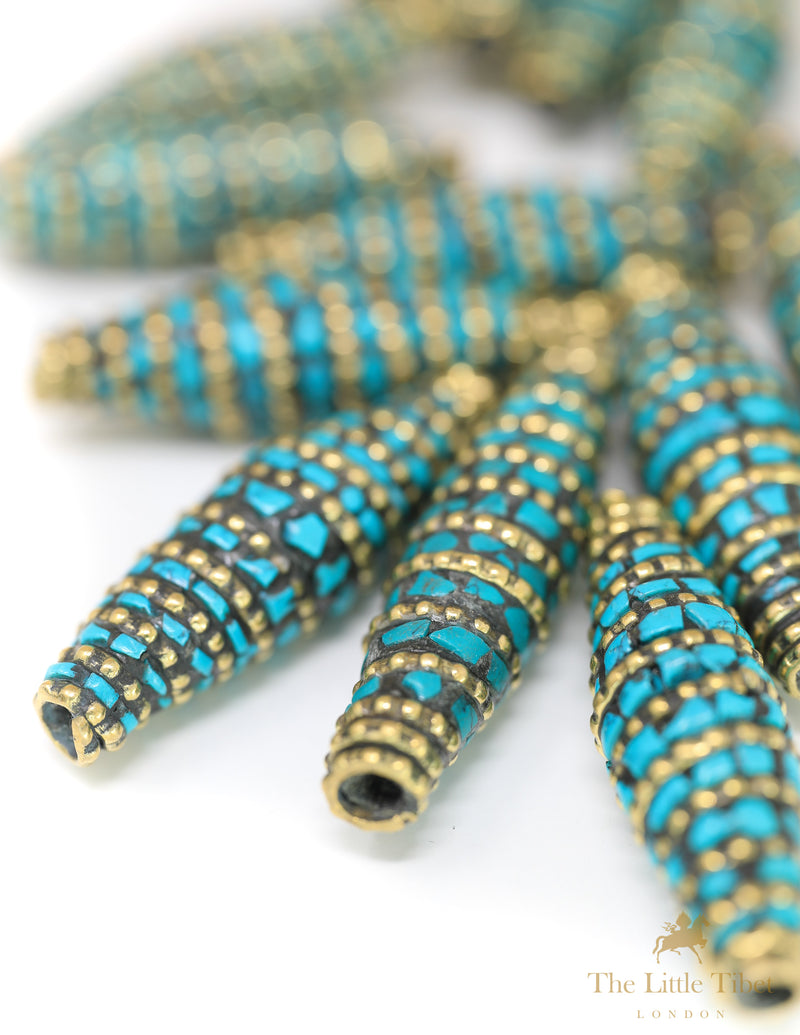 MYSTIC Tribal Beads Tibetan corals Turquoise Inlaid Beads - E7