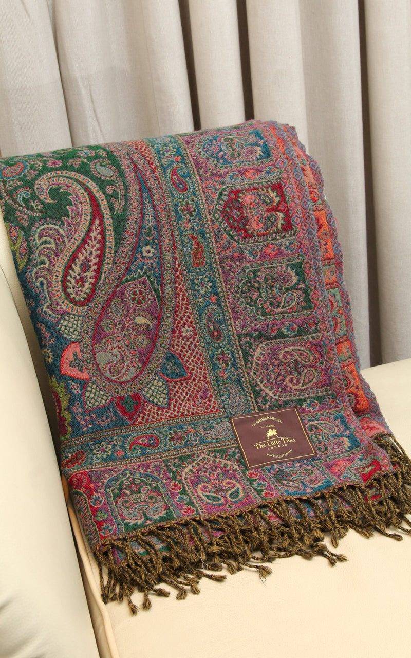 100% lambswool forest Green paisley boiled wool blanket sofa throw