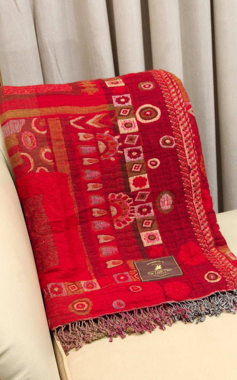 Aztec Sangria Red Boiled Wool Blanket-BW133, The Little Tibet