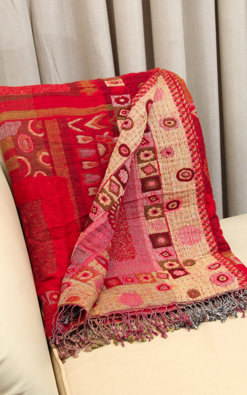 Aztec Sangria Red Boiled Wool Blanket-BW133, The Little Tibet