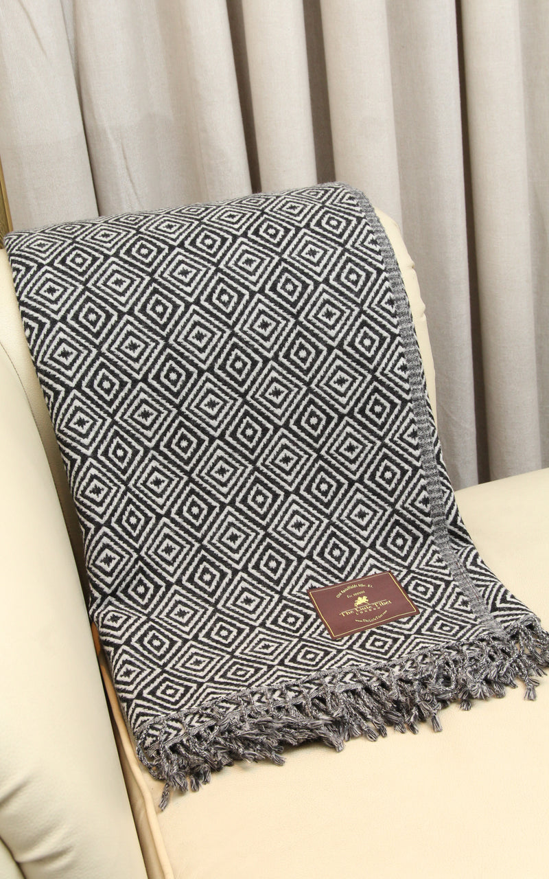 Monochrome Diamond Boiled Wool Blanket -BW108, The Little Tibet