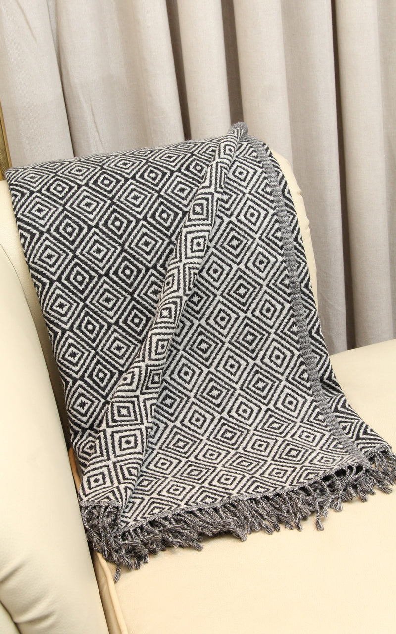 Monochrome Diamond Boiled Wool Blanket -BW108, The Little Tibet