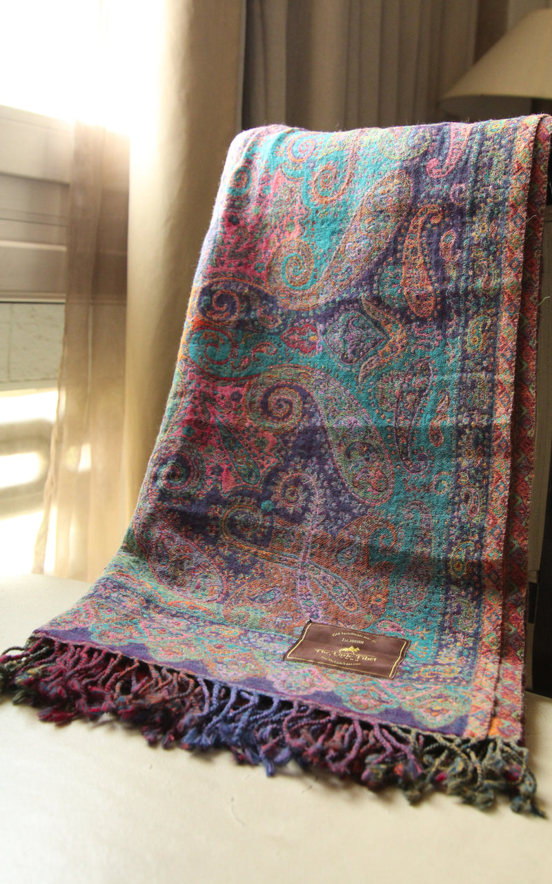 Purple Paisley Boiled Wool Blanket-BW138, The Little Tibet