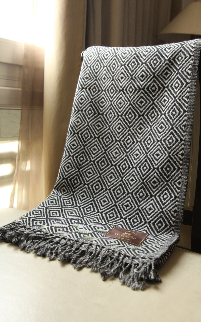Monochrome Diamond Boiled Wool Blanket -BW108, The Little Tibet