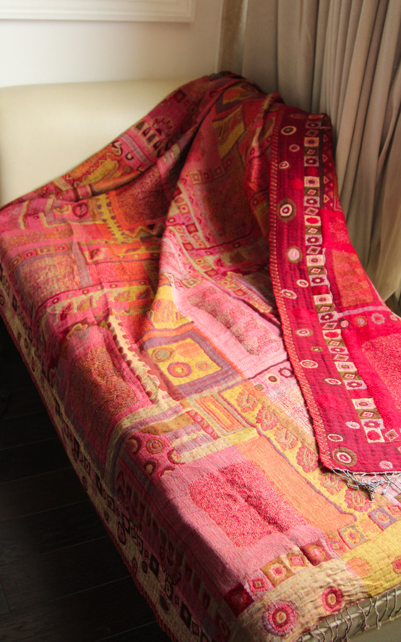 Aztec Sangria Red Boiled Wool Blanket-BW133, The Little Tibet