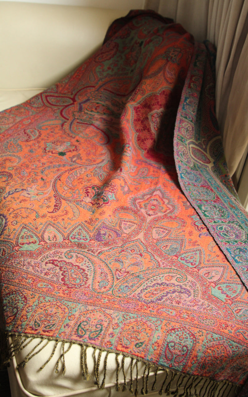 100% lambswool forest Green orange side paisley boiled wool blanket free uk shipping