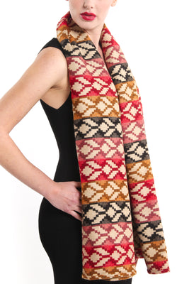Geometric snowflake pattern tibet shawl with red beige back accents