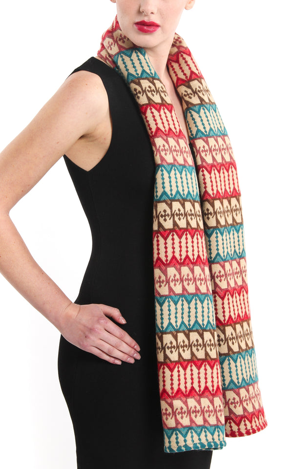 Geometric patterned modern Himalayan reversible Tibet shawl chunky knit