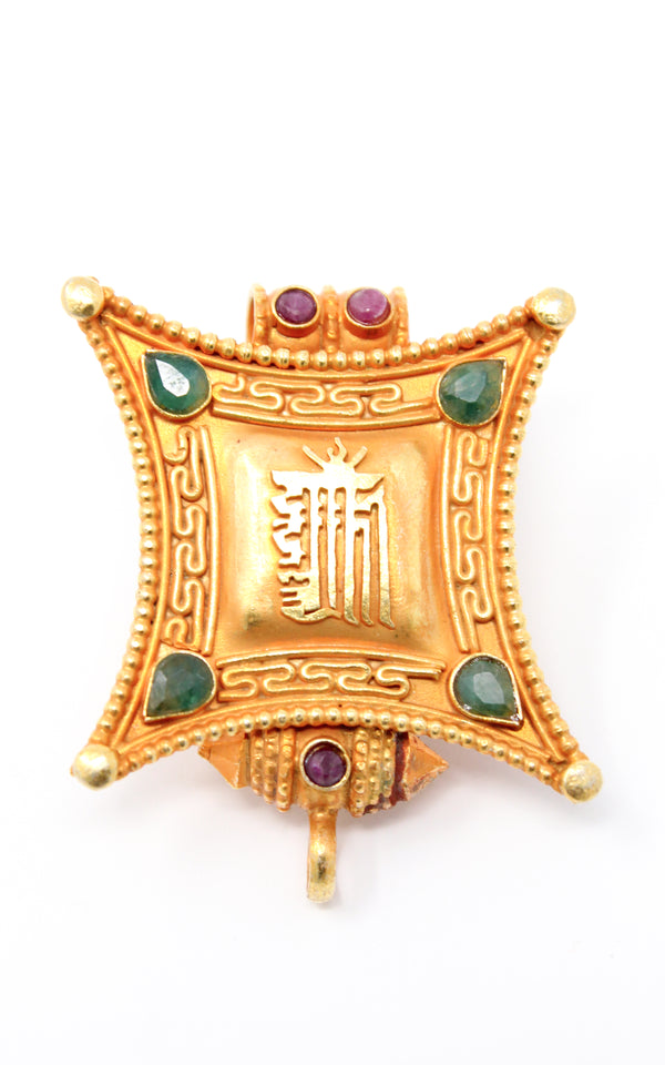 Gold Kalachakra Wheel of Time Locket Pendant ruby emerald accents