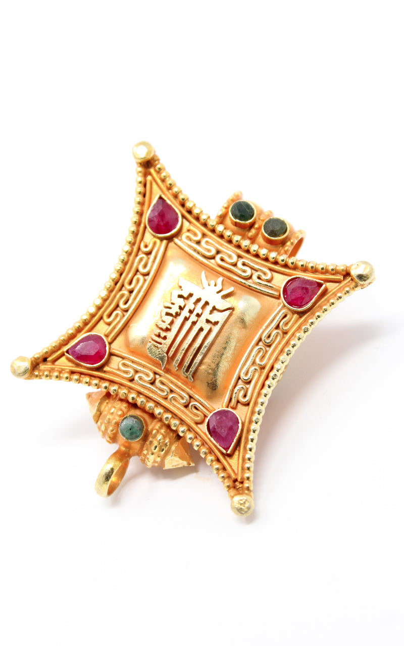 Gold Kalachakra Wheel of Time Locket Pendant ruby emerald gems