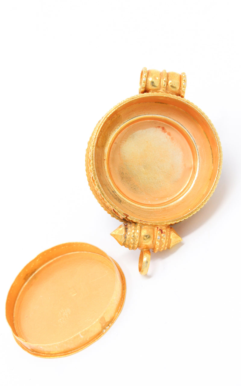 circular Gold Plated Double Dorjee Locket opened up ruby emerald 