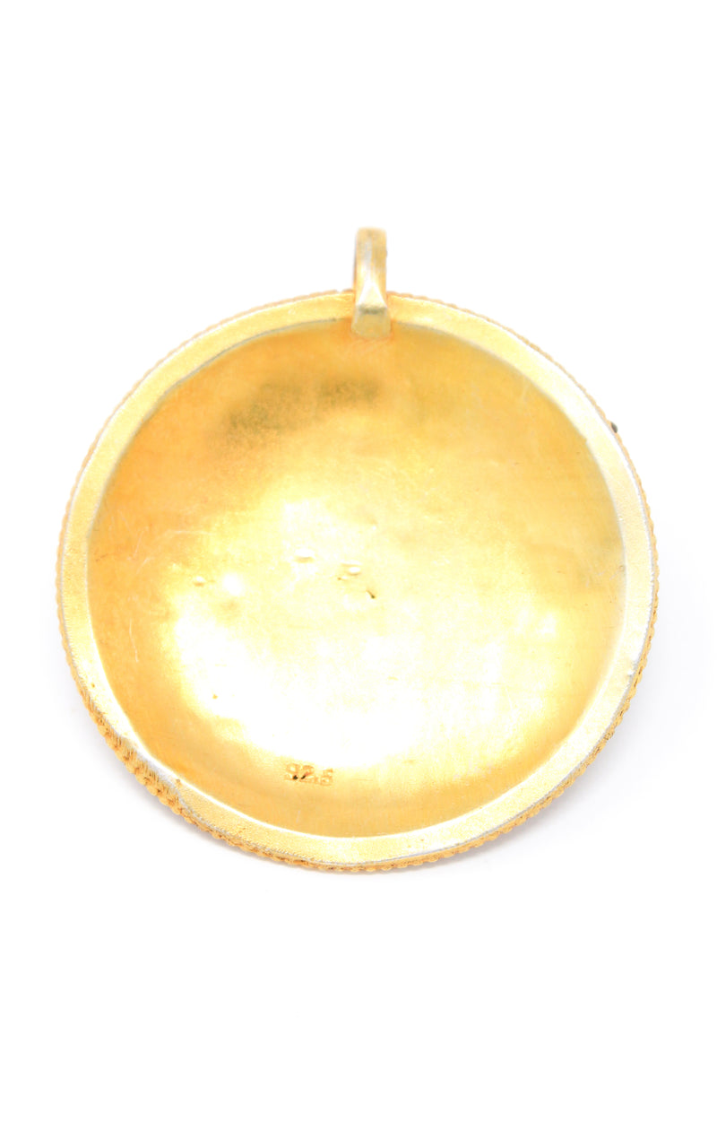 Circular Unique Gold Mandala Pendant Tibetan handmade jewellery interior