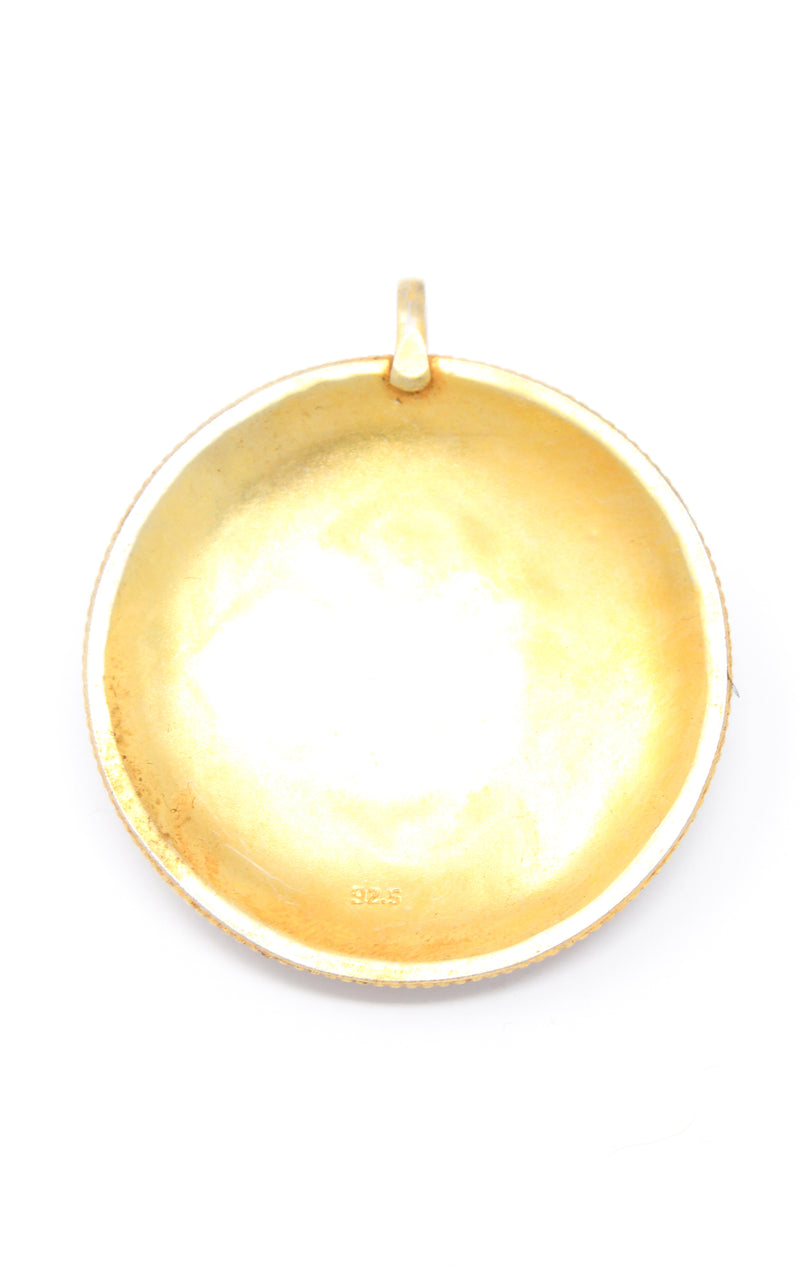 Circular Gold Double Dorjee Pendant turquoise coral accents interior