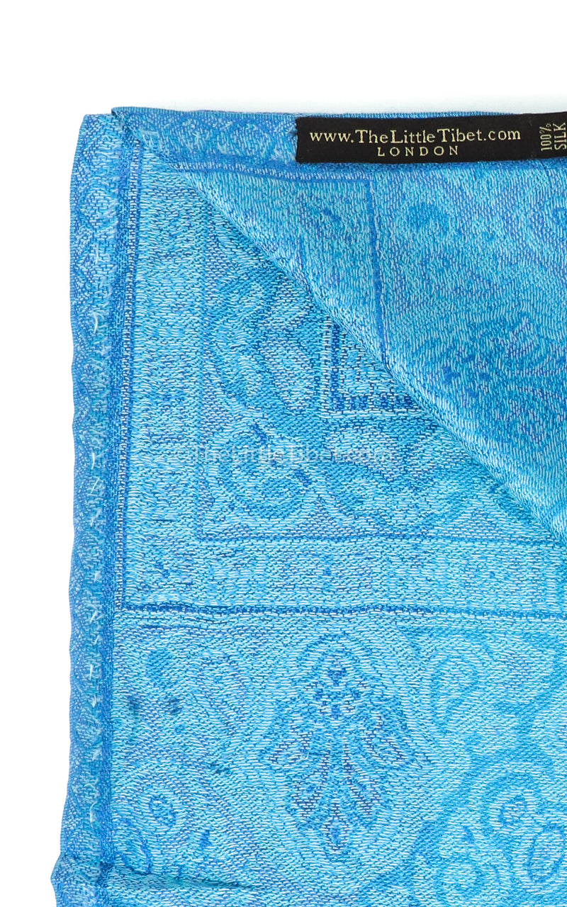 Mountain Sky Blue Silk Pashmina - MCL203 - The Little Tibet