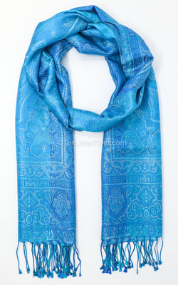 Mountain Sky Blue Silk Pashmina - MCL203 - The Little Tibet