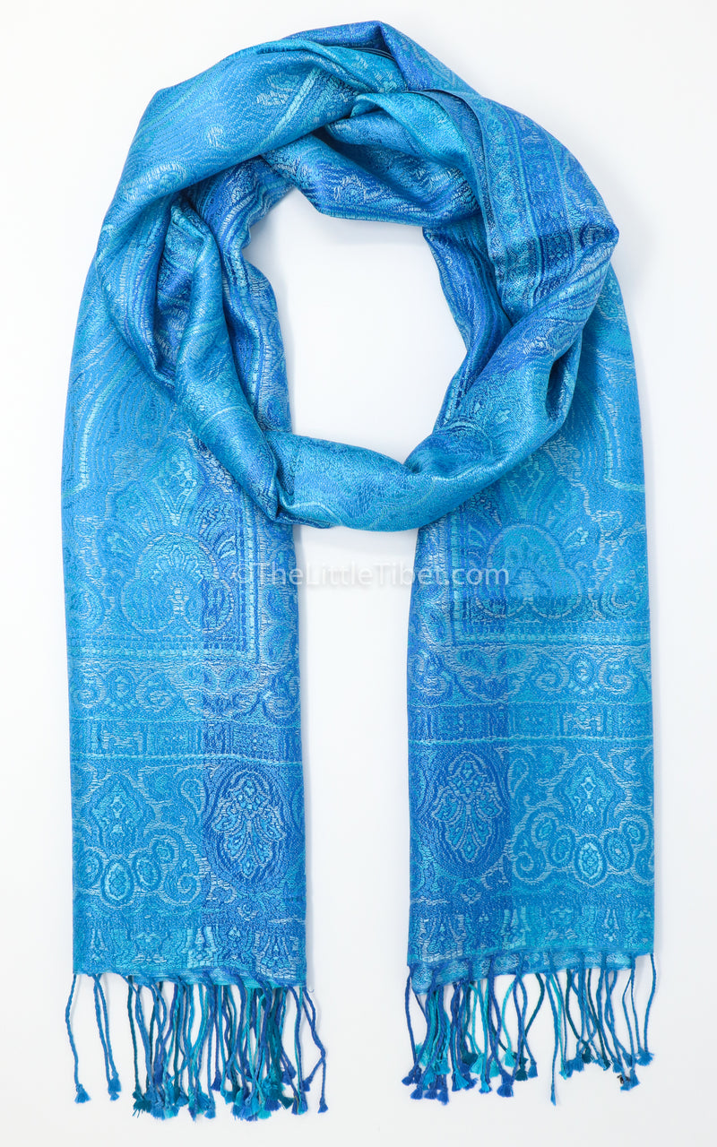 Mountain Sky Blue Silk Pashmina - MCL203 - The Little Tibet